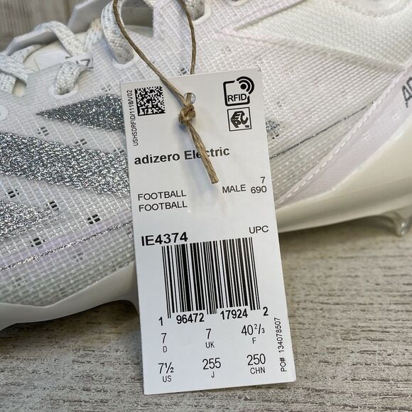 Adidas Adizero Electric Men Sz 7.5 White Silver Metallic IE4374 Football Cleats main image 7